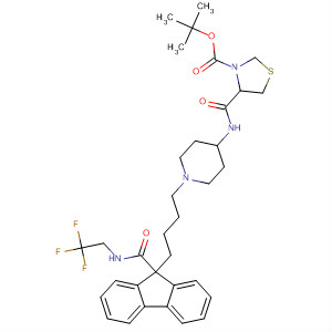 182432-01-5  3-Thiazolidinecarboxylic acid,4-[[[1-[4-[9-[[(2,2,2-trifluoroethyl)amino]carbonyl]-9H-fluoren-9-yl]butyl]-4-piperidinyl]amino]carbonyl]-, 1,1-dimethylethyl ester, (S)-