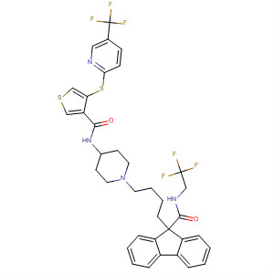 182432-37-7  3-Thiophenecarboxamide,N-[1-[4-[9-[[(2,2,2-trifluoroethyl)amino]carbonyl]-9H-fluoren-9-yl]butyl]-4-piperidinyl]-4-[[5-(trifluoromethyl)-2-pyridinyl]thio]-