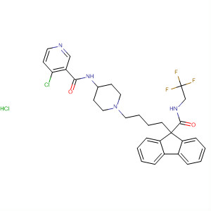 182435-16-1  3-Pyridinecarboxamide,4-chloro-N-[1-[4-[9-[[(2,2,2-trifluoroethyl)amino]carbonyl]-9H-fluoren-9-yl]butyl]-4-piperidinyl]-, monohydrochloride