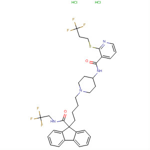 182436-88-0  3-Pyridinecarboxamide,N-[1-[4-[9-[[(2,2,2-trifluoroethyl)amino]carbonyl]-9H-fluoren-9-yl]butyl]-4-piperidinyl]-2-[(3,3,3-trifluoropropyl)thio]-, dihydrochloride