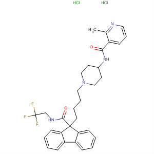 182437-76-9  3-Pyridinecarboxamide,2-methyl-N-[1-[4-[9-[[(2,2,2-trifluoroethyl)amino]carbonyl]-9H-fluoren-9-yl]butyl]-4-piperidinyl]-, dihydrochloride