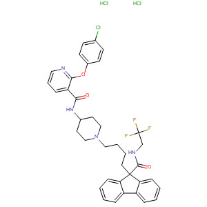 182437-79-2  3-Pyridinecarboxamide,2-(4-chlorophenoxy)-N-[1-[4-[9-[[(2,2,2-trifluoroethyl)amino]carbonyl]-9H-fluoren-9-yl]butyl]-4-piperidinyl]-, dihydrochloride