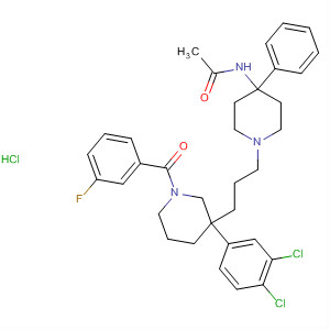 172735-01-2  Acetamide,N-[1-[3-[3-(3,4-dichlorophenyl)-1-(3-fluorobenzoyl)-3-piperidinyl]propyl]-4-phenyl-4-piperidinyl]-, monohydrochloride