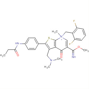 174072-16-3  Thieno[2,3-b]pyridine-5-carboximidic acid,7-[(2,6-difluorophenyl)methyl]-3-[(dimethylamino)methyl]-4,7-dihydro-N-methyl-4-oxo-2-[4-[(1-oxopropyl)amino]phenyl]-, methyl ester