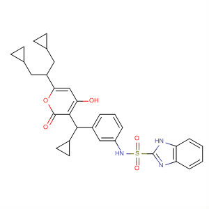 174483-64-8  1H-Benzimidazole-2-sulfonamide,N-[3-[cyclopropyl[6-[2-cyclopropyl-1-(cyclopropylmethyl)ethyl]-4-hydroxy-2-oxo-2H-pyran-3-yl]methyl]phenyl]-