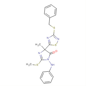 177487-75-1  4H-Imidazol-4-one,3,5-dihydro-5-methyl-2-(methylthio)-3-(phenylamino)-5-[3-[(phenylmethyl)thio]-1,2,4-thiadiazol-5-yl]-
