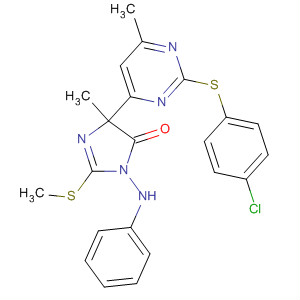 177487-76-2  4H-Imidazol-4-one,5-[2-[(4-chlorophenyl)thio]-6-methyl-4-pyrimidinyl]-3,5-dihydro-5-methyl-2-(methylthio)-3-(phenylamino)-