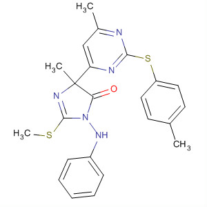 177487-78-4  4H-Imidazol-4-one,3,5-dihydro-5-methyl-5-[6-methyl-2-[(4-methylphenyl)thio]-4-pyrimidinyl]-2-(methylthio)-3-(phenylamino)-