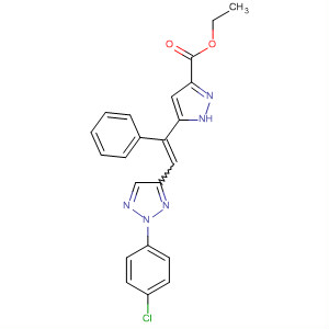 177495-20-4  1H-Pyrazole-3-carboxylic acid,5-[2-[2-(4-chlorophenyl)-2H-1,2,3-triazol-4-yl]-1-phenylethenyl]-, ethylester