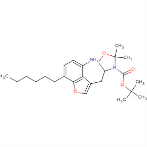 168335-73-7  3-Oxazolidinecarboxylic acid,4-[(4-amino-7-hexyl-3-benzofuranyl)methyl]-2,2-dimethyl-,1,1-dimethylethyl ester, (4S)-