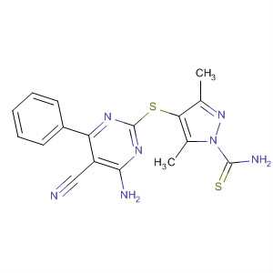 169693-48-5  1H-Pyrazole-1-carbothioamide,4-[(4-amino-5-cyano-6-phenyl-2-pyrimidinyl)thio]-3,5-dimethyl-
