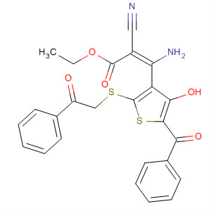 170377-18-1  2-Propenoic acid,3-amino-3-[5-benzoyl-4-hydroxy-2-[(2-oxo-2-phenylethyl)thio]-3-thienyl]-2-cyano-, ethyl ester, (E)-