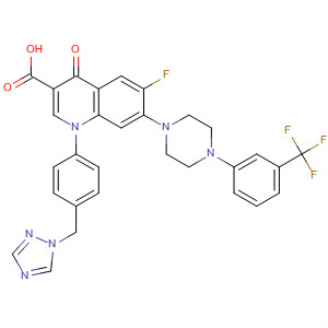157844-79-6  3-Quinolinecarboxylic acid,6-fluoro-1,4-dihydro-4-oxo-1-[4-(1H-1,2,4-triazol-1-ylmethyl)phenyl]-7-[4-[3-(trifluoromethyl)phenyl]-1-piperazinyl]-
