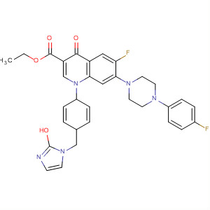 157844-89-8  3-Quinolinecarboxylic acid,6-fluoro-7-[4-(4-fluorophenyl)-1-piperazinyl]-1,4-dihydro-1-[4-(1H-imidazol-1-ylmethyl)phenyl]-4-oxo-, ethyl ester