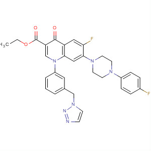 157844-97-8  3-Quinolinecarboxylic acid,6-fluoro-7-[4-(4-fluorophenyl)-1-piperazinyl]-1,4-dihydro-4-oxo-1-[3-(1H-1,2,3-triazol-1-ylmethyl)phenyl]-, ethyl ester