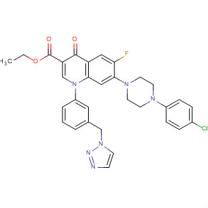 157844-98-9  3-Quinolinecarboxylic acid,7-[4-(4-chlorophenyl)-1-piperazinyl]-6-fluoro-1,4-dihydro-4-oxo-1-[3-(1H-1,2,3-triazol-1-ylmethyl)phenyl]-, ethyl ester