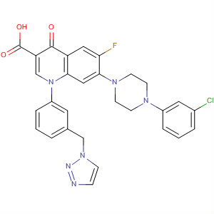157845-03-9  3-Quinolinecarboxylic acid,7-[4-(3-chlorophenyl)-1-piperazinyl]-6-fluoro-1,4-dihydro-4-oxo-1-[3-(1H-1,2,3-triazol-1-ylmethyl)phenyl]-