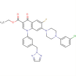 157845-07-3  3-Quinolinecarboxylic acid,7-[4-(3-chlorophenyl)-1-piperazinyl]-6-fluoro-1,4-dihydro-4-oxo-1-[3-(2H-1,2,3-triazol-2-ylmethyl)phenyl]-, ethyl ester
