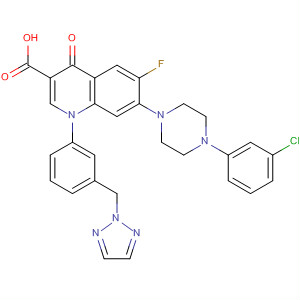 157845-11-9  3-Quinolinecarboxylic acid,7-[4-(3-chlorophenyl)-1-piperazinyl]-6-fluoro-1,4-dihydro-4-oxo-1-[3-(2H-1,2,3-triazol-2-ylmethyl)phenyl]-