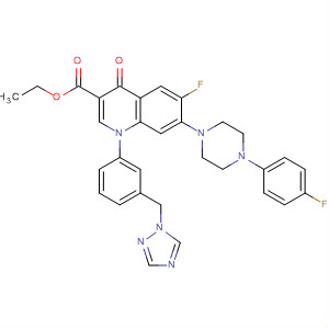 157845-13-1  3-Quinolinecarboxylic acid,6-fluoro-7-[4-(4-fluorophenyl)-1-piperazinyl]-1,4-dihydro-4-oxo-1-[3-(1H-1,2,4-triazol-1-ylmethyl)phenyl]-, ethyl ester