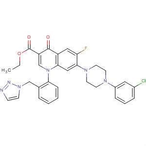 157845-39-1  3-Quinolinecarboxylic acid,7-[4-(3-chlorophenyl)-1-piperazinyl]-6-fluoro-1,4-dihydro-4-oxo-1-[2-(1H-1,2,3-triazol-1-ylmethyl)phenyl]-, ethyl ester