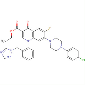 157845-54-0  3-Quinolinecarboxylic acid,7-[4-(4-chlorophenyl)-1-piperazinyl]-6-fluoro-1,4-dihydro-4-oxo-1-[2-(1H-1,2,4-triazol-1-ylmethyl)phenyl]-, ethyl ester