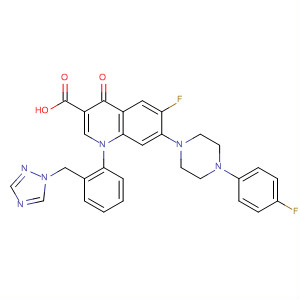 157845-57-3  3-Quinolinecarboxylic acid,6-fluoro-7-[4-(4-fluorophenyl)-1-piperazinyl]-1,4-dihydro-4-oxo-1-[2-(1H-1,2,4-triazol-1-ylmethyl)phenyl]-