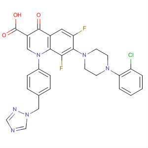 157845-81-3  3-Quinolinecarboxylic acid,7-[4-(2-chlorophenyl)-1-piperazinyl]-6,8-difluoro-1,4-dihydro-4-oxo-1-[4-(1H-1,2,4-triazol-1-ylmethyl)phenyl]-