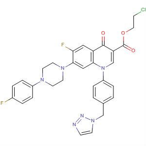 157845-92-6  3-Quinolinecarboxylic acid,6-fluoro-7-[4-(4-fluorophenyl)-1-piperazinyl]-1,4-dihydro-4-oxo-1-[4-(1H-1,2,3-triazol-1-ylmethyl)phenyl]-, 2-chloroethyl ester
