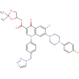 157845-93-7  3-Quinolinecarboxylic acid,6-fluoro-7-[4-(4-fluorophenyl)-1-piperazinyl]-1,4-dihydro-4-oxo-1-[4-(1H-1,2,3-triazol-1-ylmethyl)phenyl]-, 2,2-dimethyl-1,3-dioxolan-4-yl ester