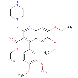 161493-55-6  3-Quinolinecarboxylic acid,4-(3,4-dimethoxyphenyl)-6,7-diethoxy-2-(1-piperazinylmethyl)-, ethylester