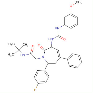 152643-08-8  1H-Azepine-1-acetamide,N-(1,1-dimethylethyl)-7-(4-fluorophenyl)hexahydro-3-[[[(3-methoxyphenyl)amino]carbonyl]amino]-2-oxo-5-phenyl-