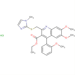 153394-81-1  3-Quinolinecarboxylic acid,6,7-dimethoxy-4-(2-methoxyphenyl)-2-[[(1-methyl-1H-imidazol-2-yl)thio]methyl]-, ethyl ester, monohydrochloride