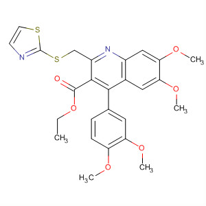 153395-06-3  3-Quinolinecarboxylic acid,4-(3,4-dimethoxyphenyl)-6,7-dimethoxy-2-[(2-thiazolylthio)methyl]-, ethylester