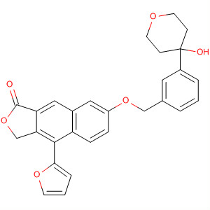 153607-98-8  Naphtho[2,3-c]furan-1(3H)-one,4-(2-furanyl)-7-[[3-(tetrahydro-4-hydroxy-2H-pyran-4-yl)phenyl]methoxy]-