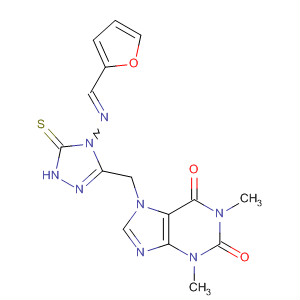 155664-69-0  1H-Purine-2,6-dione,7-[[4-[(2-furanylmethylene)amino]-4,5-dihydro-5-thioxo-1H-1,2,4-triazol-3-yl]methyl]-3,7-dihydro-1,3-dimethyl-