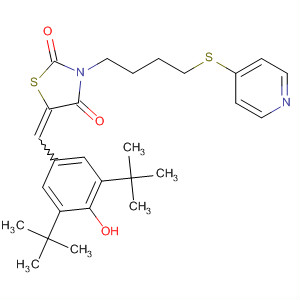 155967-12-7  2,4-Thiazolidinedione,5-[[3,5-bis(1,1-dimethylethyl)-4-hydroxyphenyl]methylene]-3-[4-(4-pyridinylthio)butyl]-