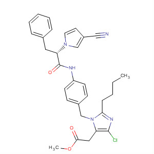 148549-94-4  1H-Imidazole-5-acetic acid,2-butyl-4-chloro-1-[[4-[[2-(3-cyano-1H-pyrrol-1-yl)-1-oxo-3-phenylpropyl]amino]phenyl]methyl]-, methyl ester, (S)-