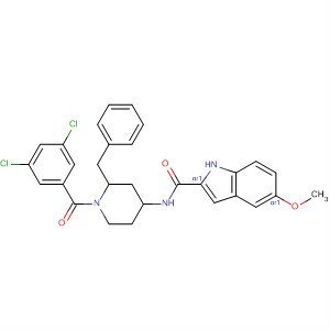 150708-07-9  1H-Indole-2-carboxamide,N-[1-(3,5-dichlorobenzoyl)-2-(phenylmethyl)-4-piperidinyl]-5-methoxy-,trans-