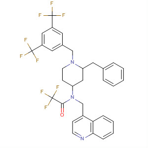 150709-07-2  Acetamide,N-[1-[[3,5-bis(trifluoromethyl)phenyl]methyl]-2-(phenylmethyl)-4-piperidinyl]-2,2,2-trifluoro-N-(4-quinolinylmethyl)-, trans-