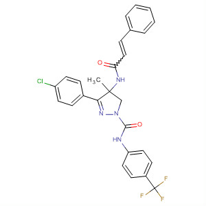141127-93-7  1H-Pyrazole-1-carboxamide,3-(4-chlorophenyl)-4,5-dihydro-4-methyl-4-[(1-oxo-3-phenyl-2-propenyl)amino]-N-[4-(trifluoromethyl)phenyl]-