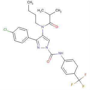 141131-50-2  1H-Pyrazole-1-carboxamide,4-[butyl(2-methyl-1-oxopropyl)amino]-3-(4-chlorophenyl)-4,5-dihydro-N-[4-(trifluoromethyl)phenyl]-