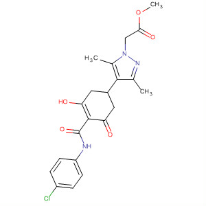 141390-45-6  1H-Pyrazole-1-acetic acid,4-[4-[[(4-chlorophenyl)amino]carbonyl]-3-hydroxy-5-oxo-3-cyclohexen-1-yl]-3,5-dimethyl-, methyl ester