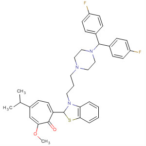 142223-76-5  2,4,6-Cycloheptatrien-1-one,7-[3-[3-[4-[bis(4-fluorophenyl)methyl]-1-piperazinyl]propyl]-2,3-dihydro-2-benzothiazolyl]-2-methoxy-4-(1-methylethyl)-