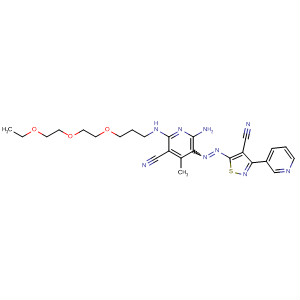 140620-12-8  3-Pyridinecarbonitrile,6-amino-5-[[4-cyano-3-(3-pyridinyl)-5-isothiazolyl]azo]-2-[[3-[2-(2-ethoxyethoxy)ethoxy]propyl]amino]-4-methyl-