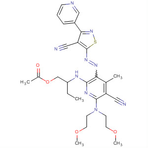 140620-15-1  3-Pyridinecarbonitrile,6-[[1-[(acetyloxy)methyl]propyl]amino]-2-[bis(2-methoxyethyl)amino]-5-[[4-cyano-3-(3-pyridinyl)-5-isothiazolyl]azo]-4-methyl-