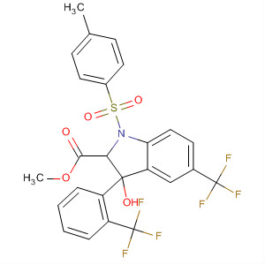 140915-97-5  1H-Indole-2-carboxylic acid,2,3-dihydro-3-hydroxy-1-[(4-methylphenyl)sulfonyl]-5-(trifluoromethyl)-3-[2-(trifluoromethyl)phenyl]-, methyl ester, trans-