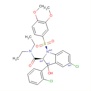 140916-24-1  1H-Indole-2-carboxamide,5-chloro-3-(2-chlorophenyl)-1-[(3,4-dimethoxyphenyl)sulfonyl]-N,N-diethyl-2,3-dihydro-3-hydroxy-, trans-