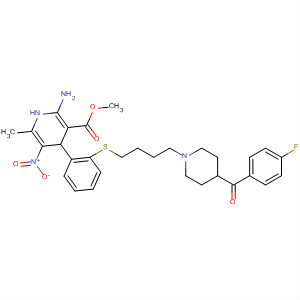 141027-73-8  3-Pyridinecarboxylic acid,2-amino-4-[2-[[4-[4-(4-fluorobenzoyl)-1-piperidinyl]butyl]thio]phenyl]-1,4-dihydro-6-methyl-5-nitro-, methyl ester
