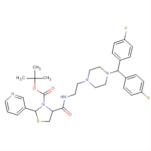 139960-21-7  3-Thiazolidinecarboxylic acid,4-[[[2-[4-[bis(4-fluorophenyl)methyl]-1-piperazinyl]ethyl]amino]carbonyl]-2-(3-pyridinyl)-, 1,1-dimethylethyl ester